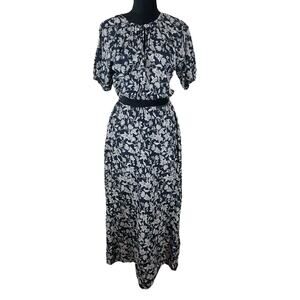 Batsheva Midi Dress Pockets Blue White Floral Short Sleeve Size Small-medium